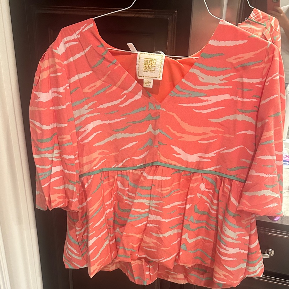 Coral Print Peplum V-Neck Women’s Top